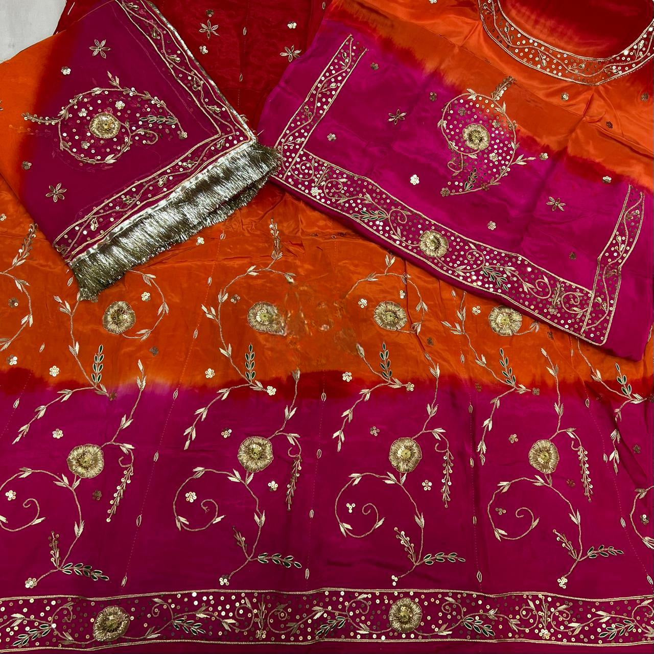Natural fabric 3 Shaded colour beautiful handwork elegant Partywear Rajasthani poshak