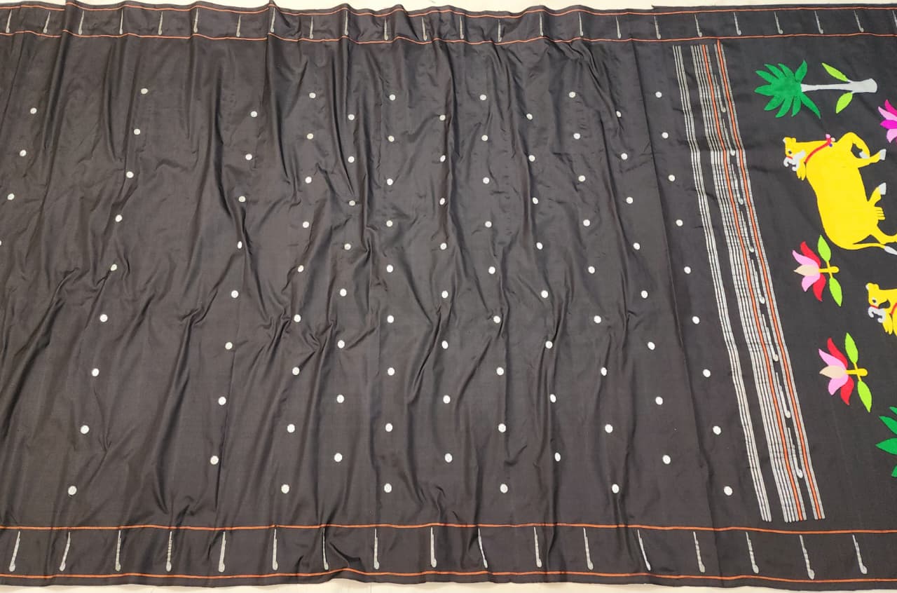 HANDLOOM PAITHANI PURE SILK SAREE SINGAL MUNIYA SELF BORDER