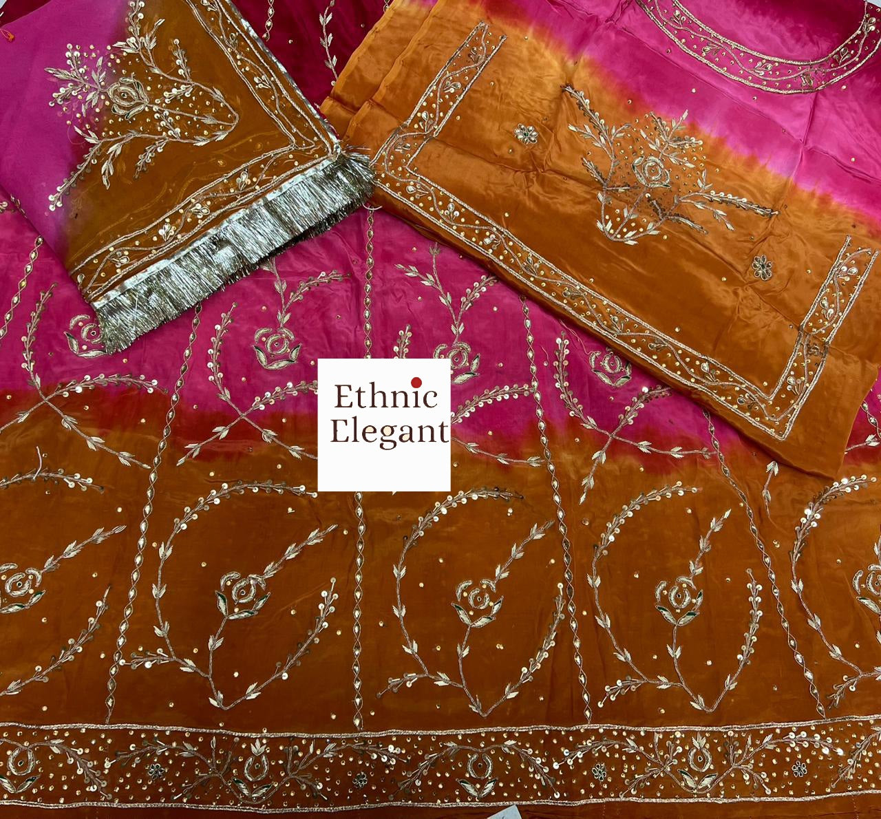Natural fabric 3 Shaded colour beautiful handwork elegant Partywear Rajasthani poshak