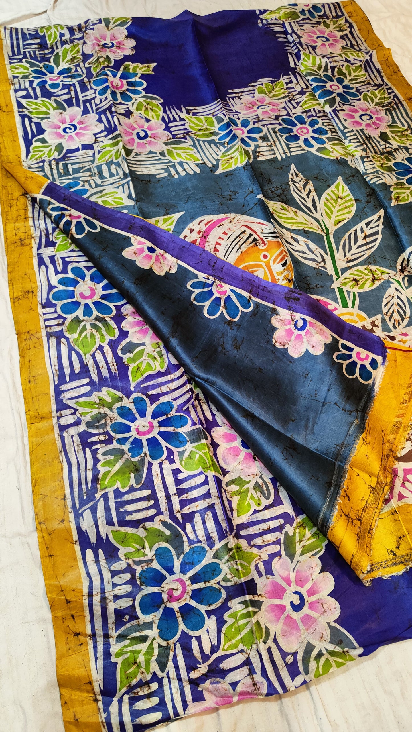Bishnupuri  handprinted Batik pure silk saree