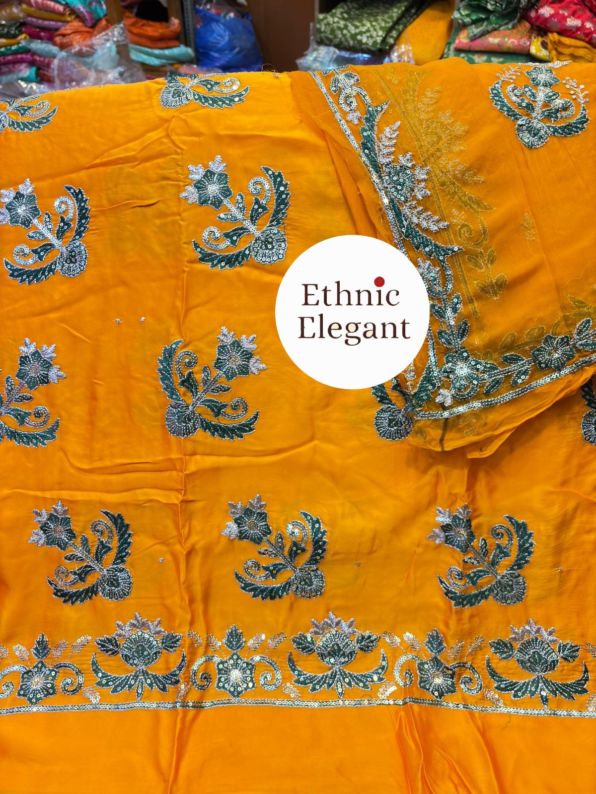 Premium Bember Silk Rajputi Poshak | Pure Thakurji Odhna | Authentic Copper Handwork