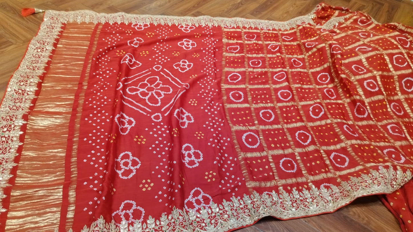 Luxury Pure Ghatchola Gaji Silk Saree with Traditional Bhandhej Work