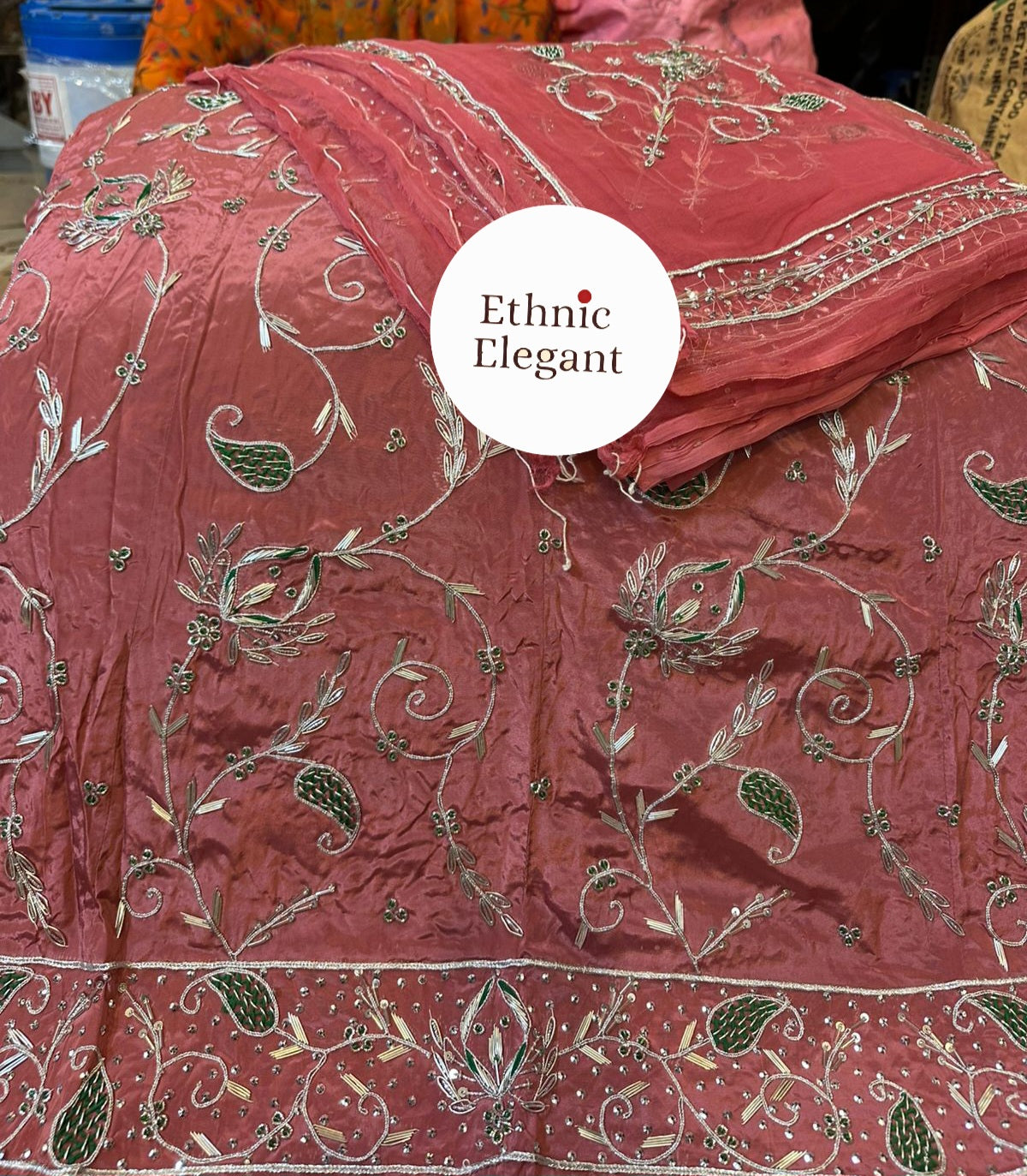 *Natural silk fabric thakurji pure odhna heavy jardoji dabka work poshak*