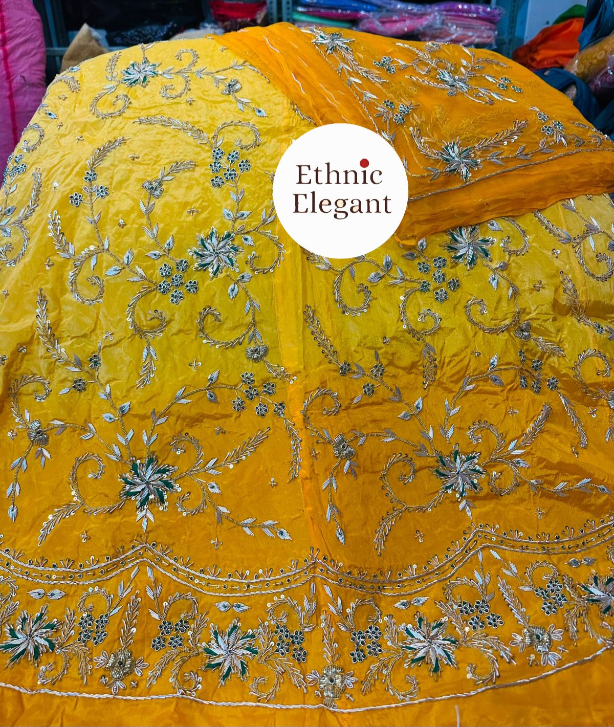 *Natural silk fabric thakurji pure odhna heavy jardoji dabka work poshak*