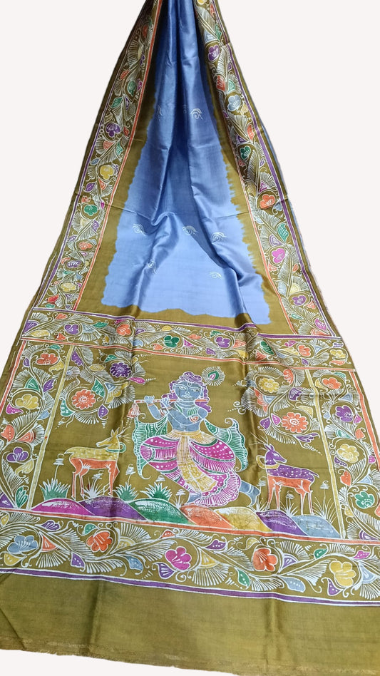 Batik Handprinted Pure Silk saree Silk Mark Certified