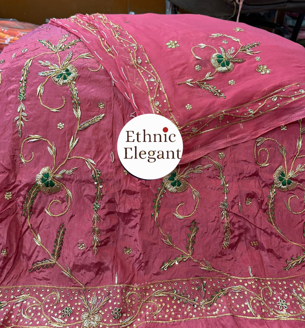 Rajwadi Poshak: Natural Crape with Pure Odhna | Heavy Jardoji & Dabka Handwork