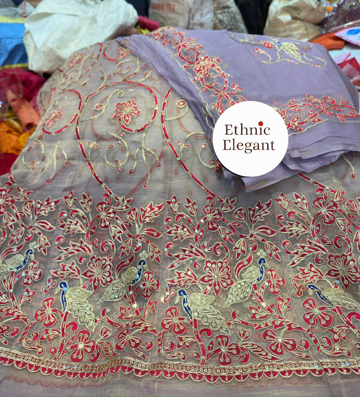 Tissue silk fabric thakurji pure odhna beautiful Peacock patch hand work poshak*