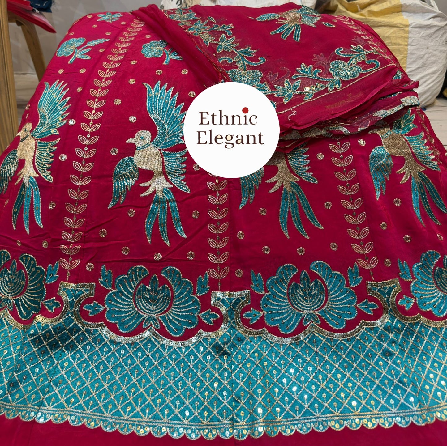 Elegant Natural Silk Thakurji Odhna Poshak with Intricate Patch Hand Embroidery   code: sy