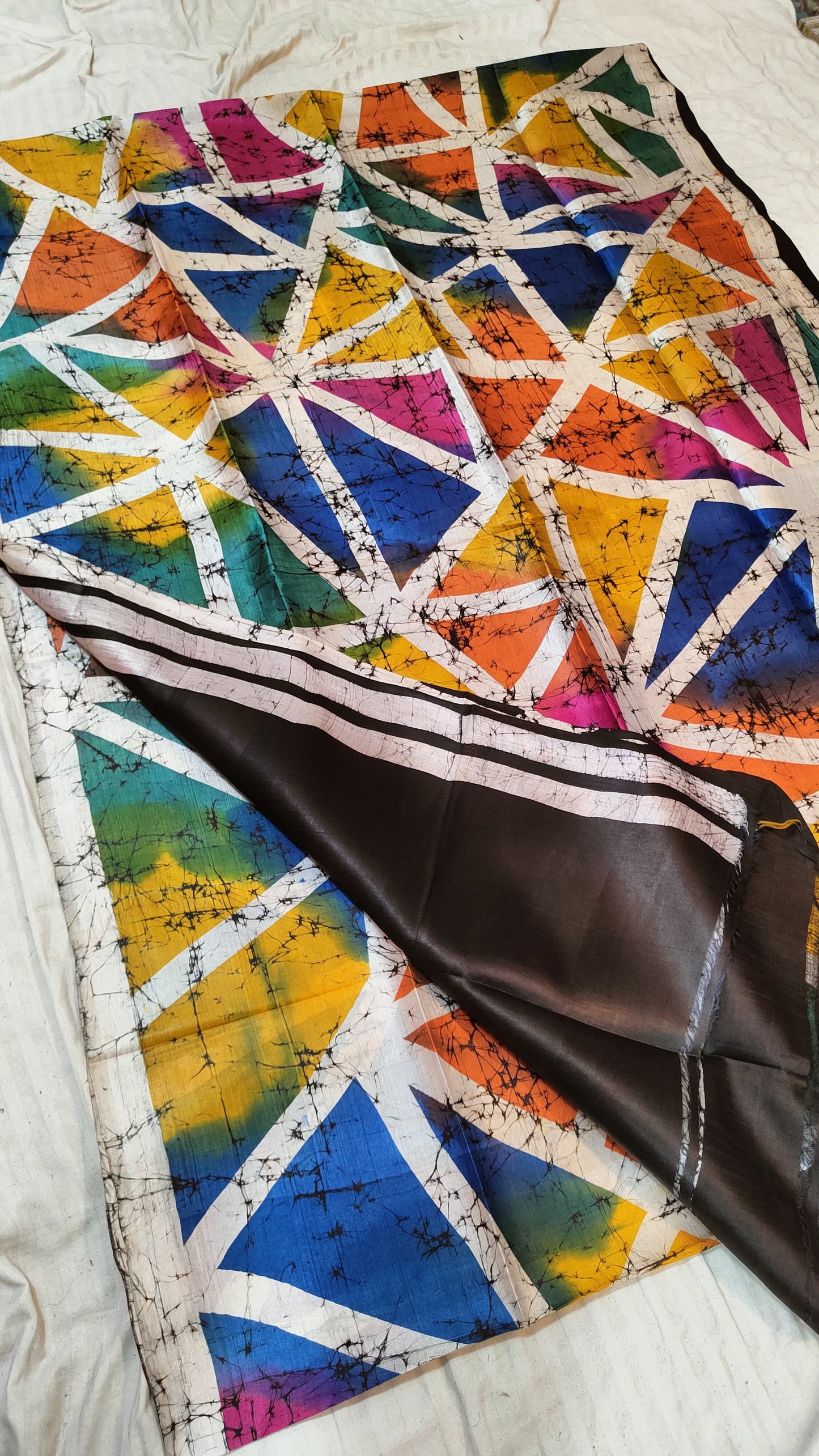 Bishnupuri  handprinted Batik pure silk saree