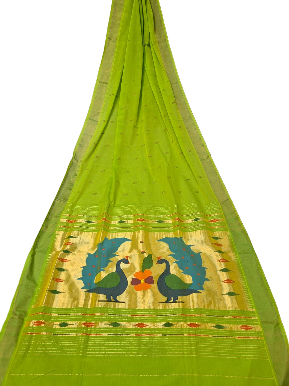 Authentic Pure Cotton Paithani Handloom Saree with Exquisite Handmade Designer Pallu