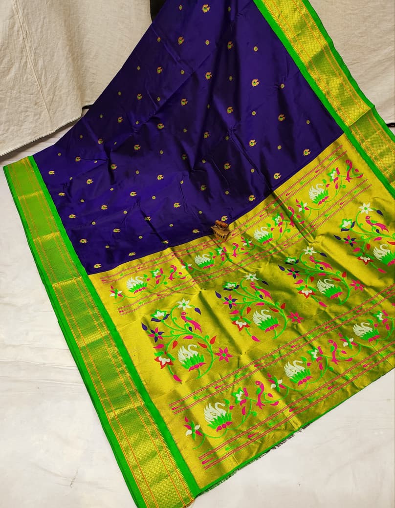 Majestic Karnful Peacock Kadiyal Pure Silk Paithani