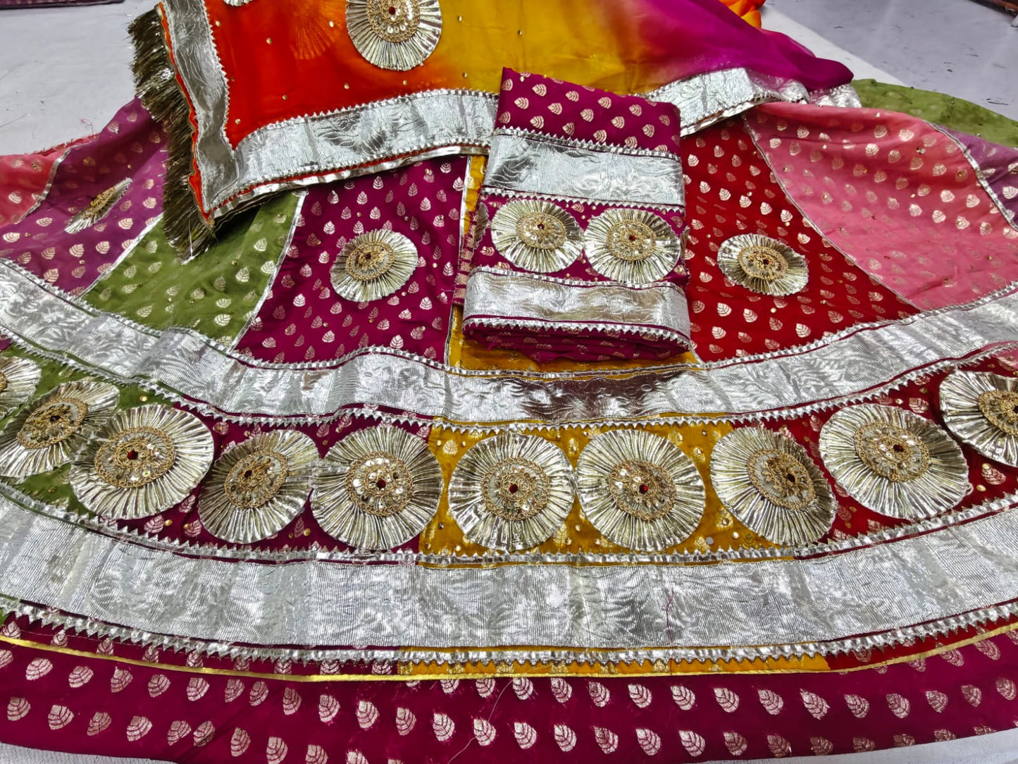 Elegant Multicolour Rajasthani Poshak with Heavy Gota Work | Traditional Rajwadi Wear