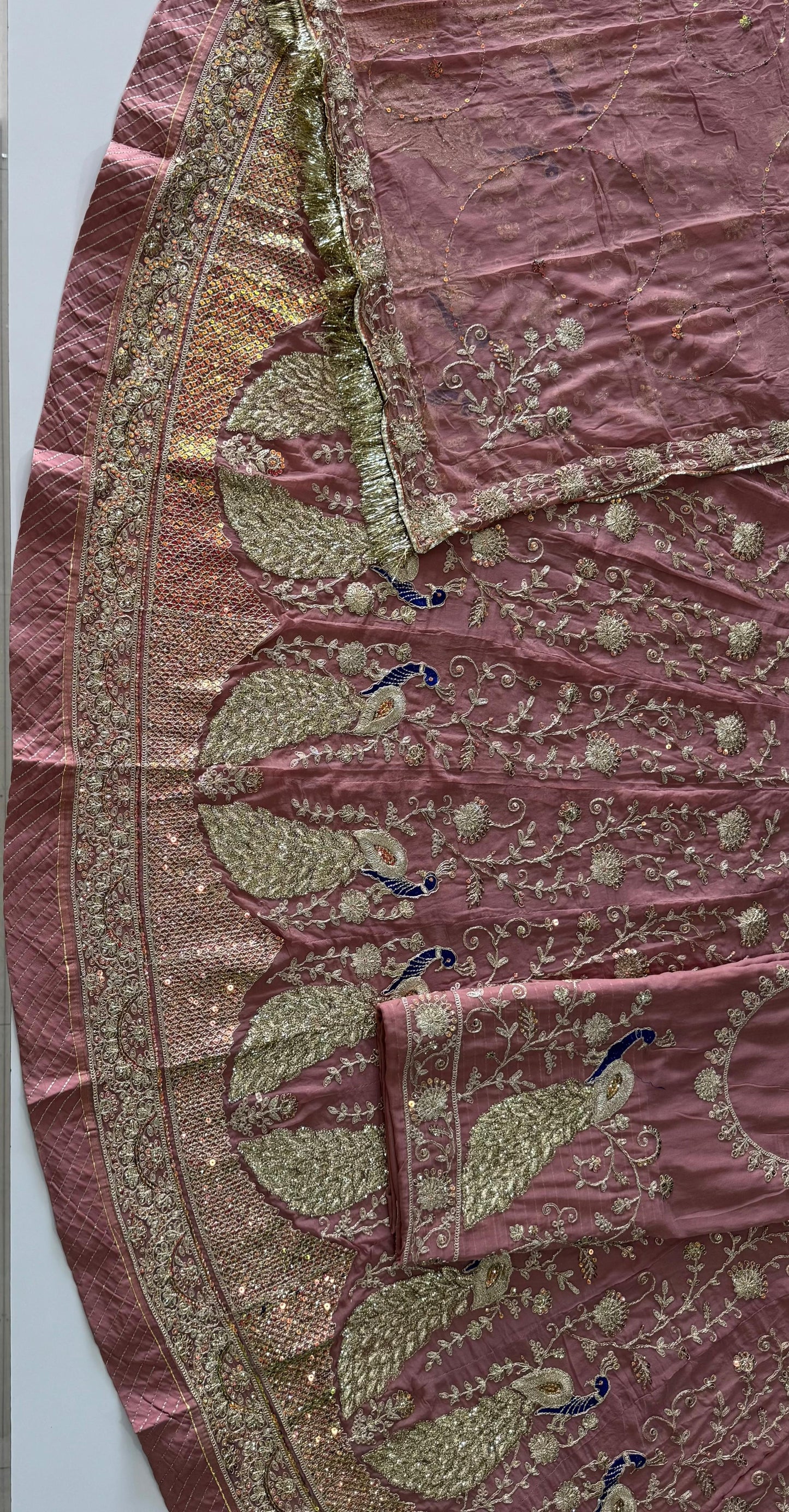 Heavy Humrahi 3-Meter Gher Poshak | Copper Zari Coding, Sequence & Peacock Design