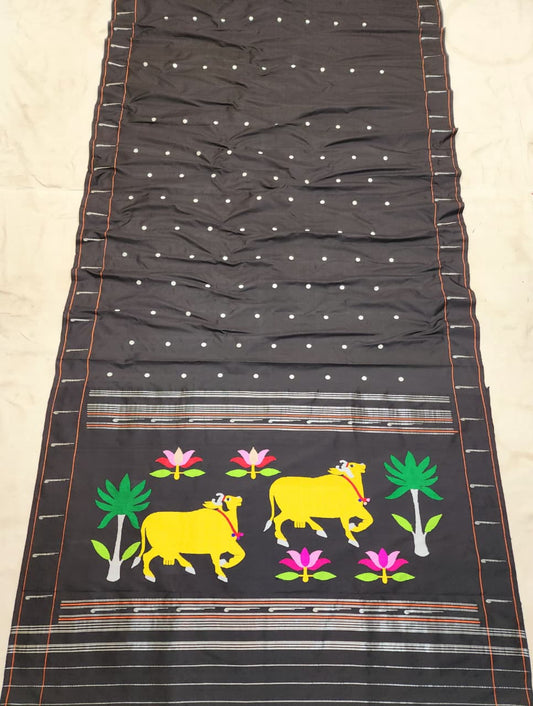 HANDLOOM PAITHANI PURE SILK SAREE SINGAL MUNIYA SELF BORDER