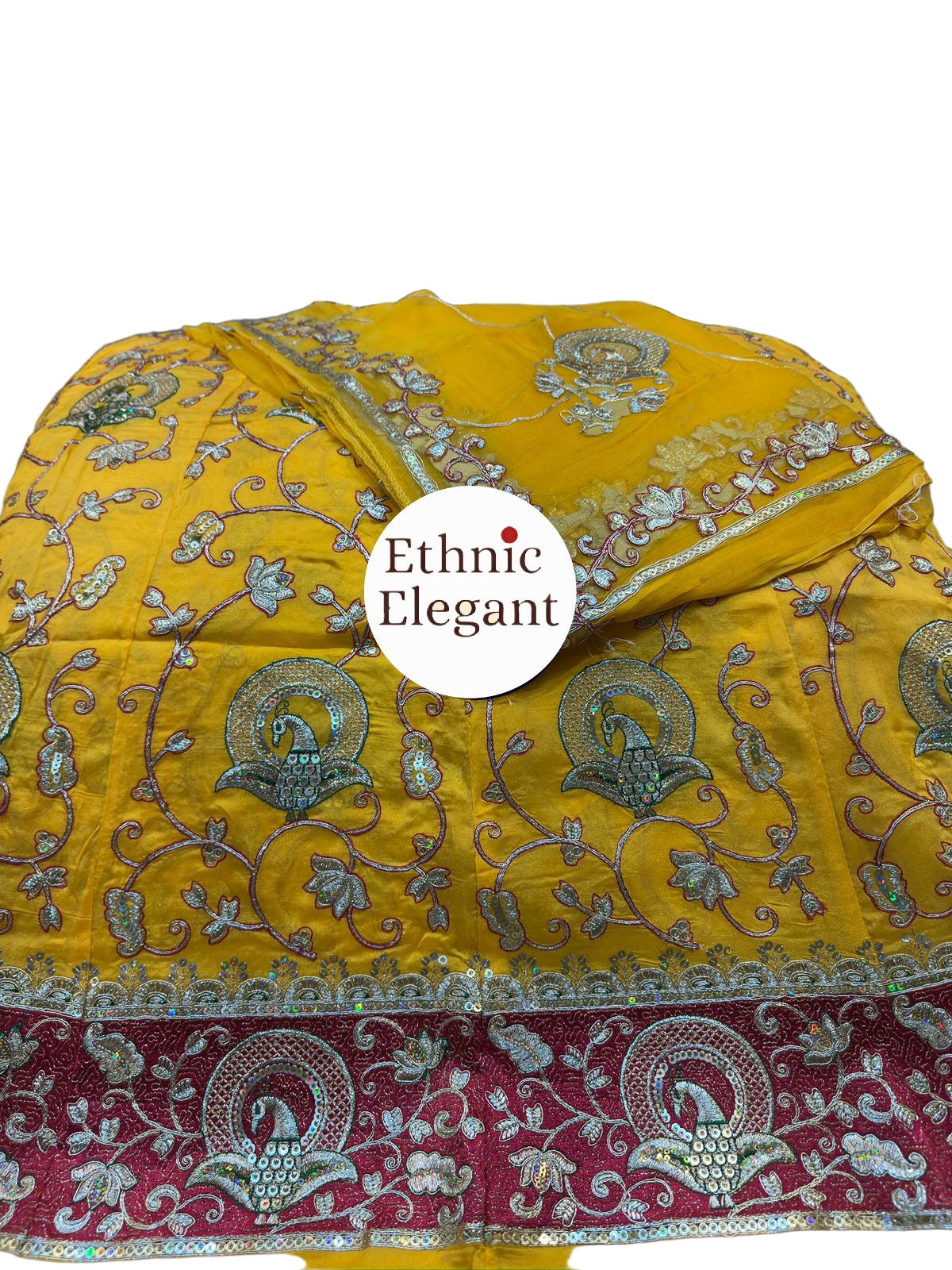 Upada Silk Thakurji Pure Odhna Poshak with Heavy Patch Handwork – Elegant Rajputi Style