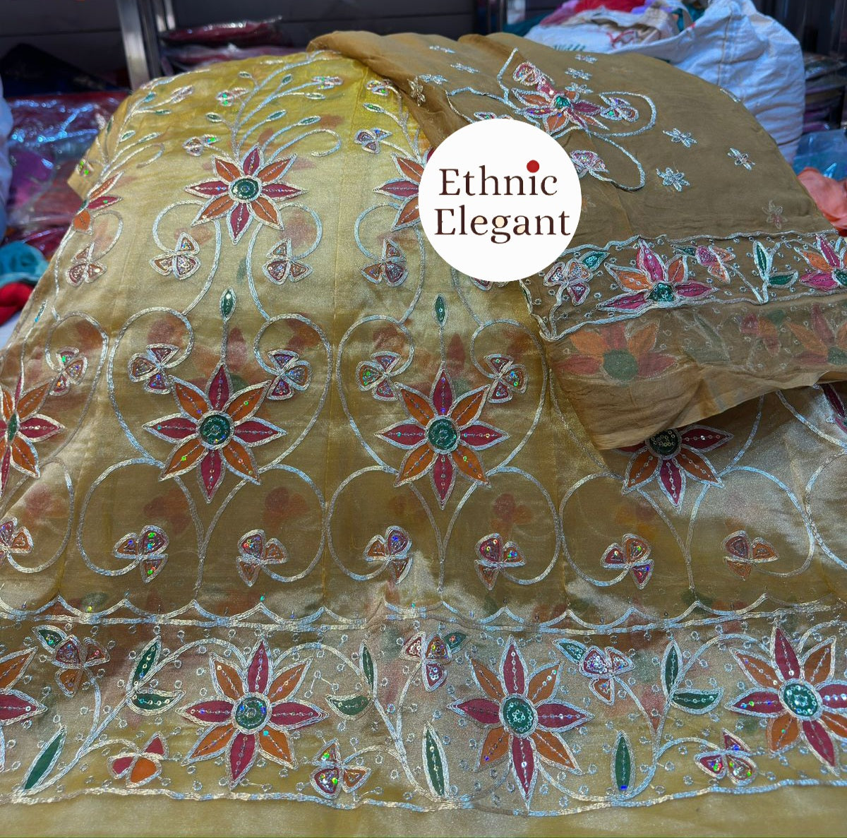 Tissue silk fabric thakurji pure odhna hand painting boutique work elegant poshak