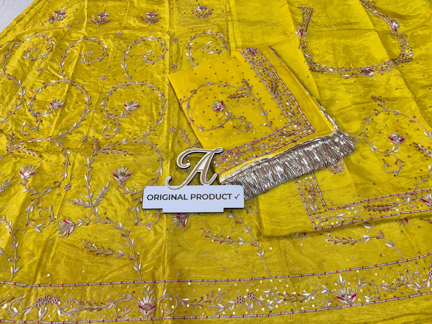 Elegant Jardozi Handwork Thakurji Poshak | Tissue Fabric with Pure Odhna