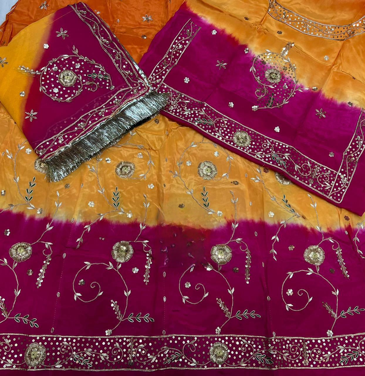 Natural fabric 3 Shaded colour beautiful handwork elegant Partywear Rajasthani poshak