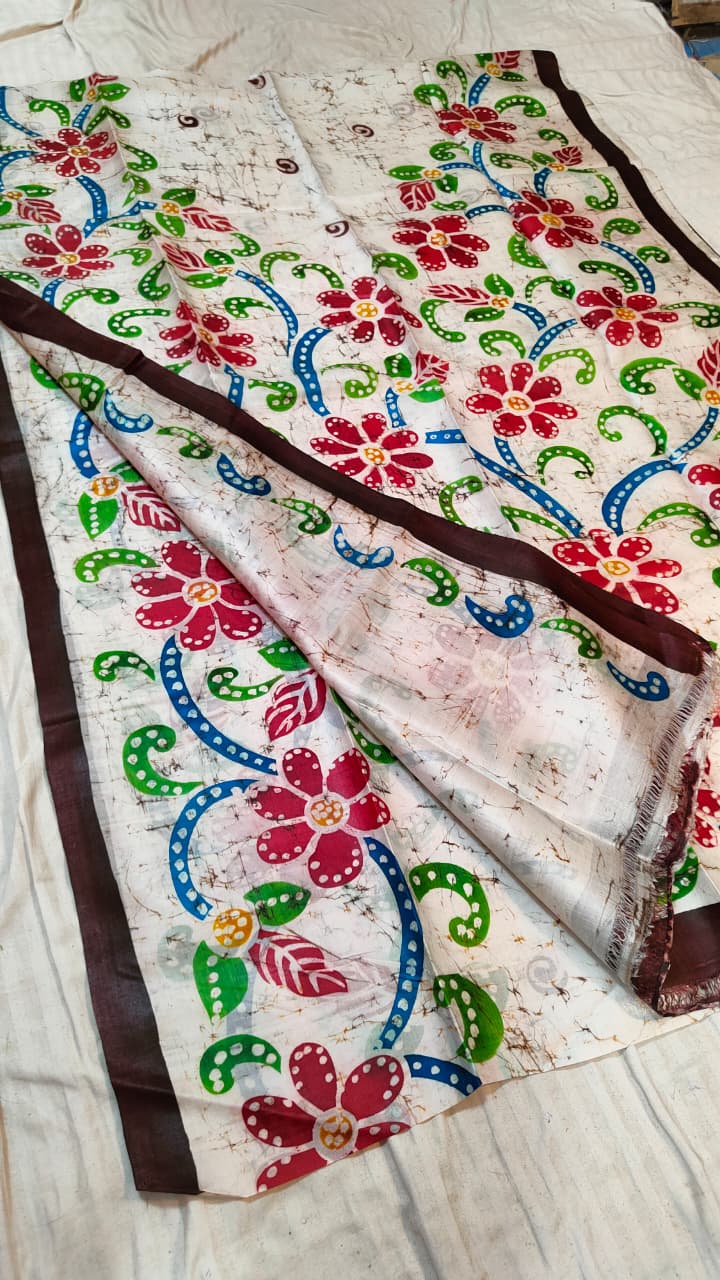 Bishnupuri  handprinted Batik pure silk saree