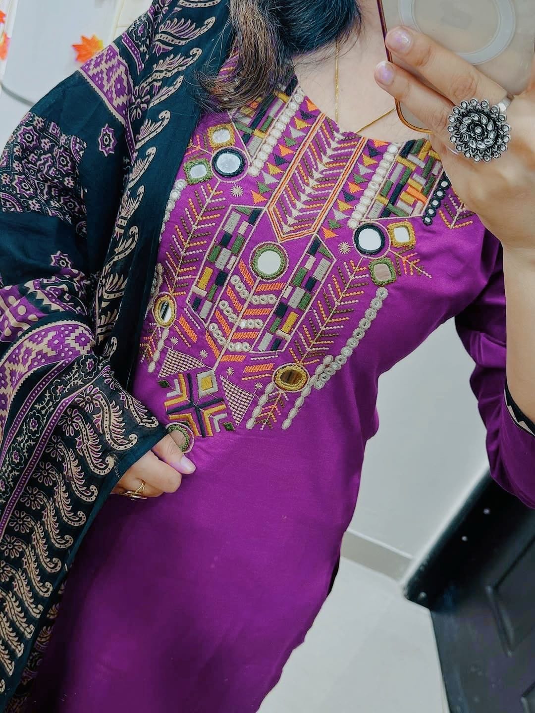 Beautiful Embroidery 3pcs pure cotton kurti set Size: *M/38, L/40, XL/42, XXL/44,XXXl/46*