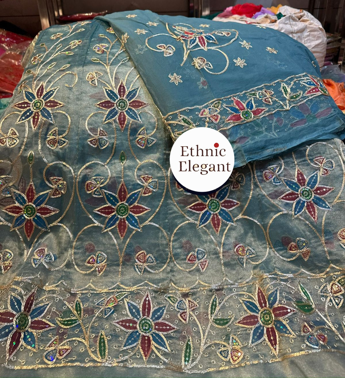 Tissue silk fabric thakurji pure odhna hand painting boutique work elegant poshak