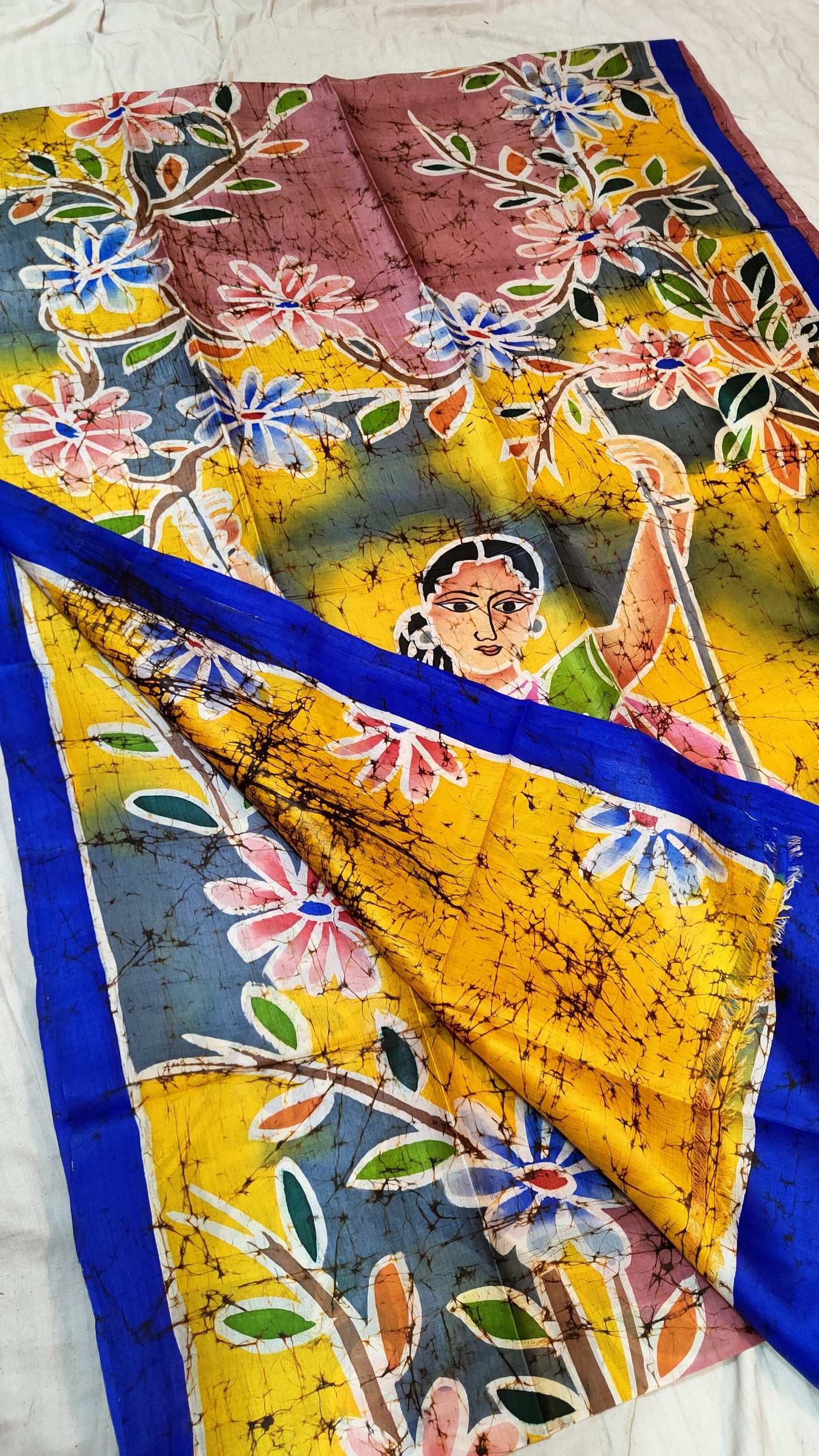 Bishnupuri  handprinted Batik pure silk saree