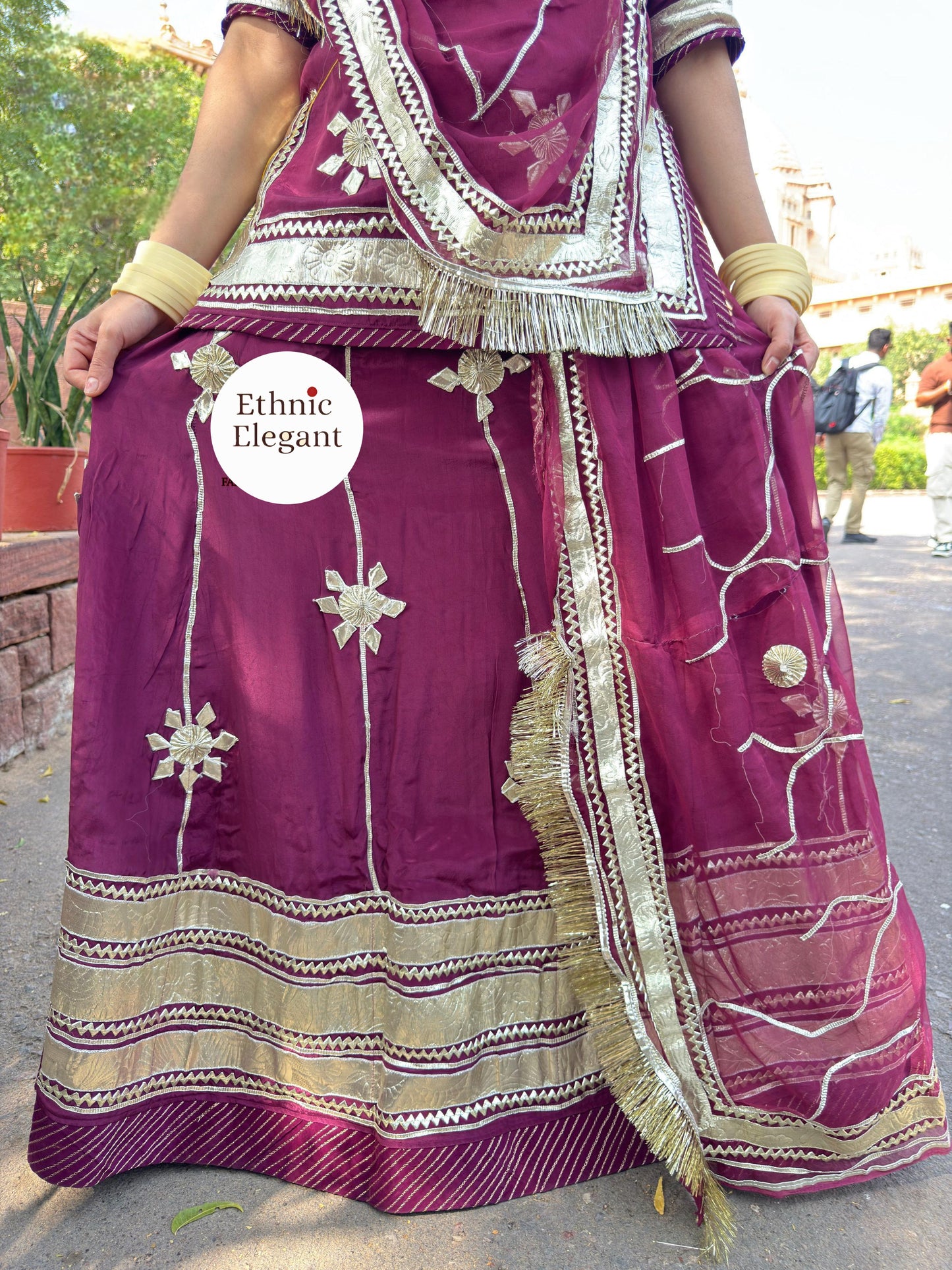 Natural Crape Wine Color Poshak | Heavy Gotta Patti Handwork & Pure Odhana | Party Wear