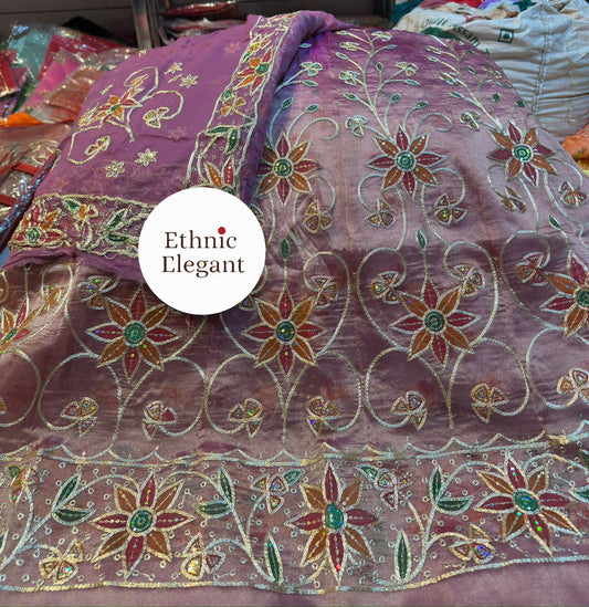 Tissue silk fabric thakurji pure odhna hand painting boutique work elegant poshak