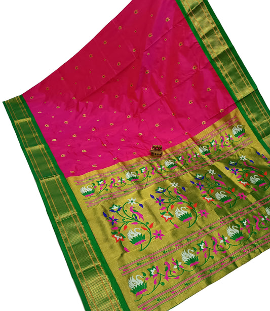 Majestic Karnful Peacock Kadiyal Pure Silk Paithani