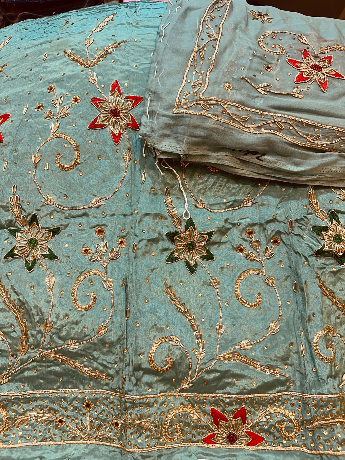 Royal Natural Crepe Ensemble with Handcrafted Jardoji & Dabka Accents