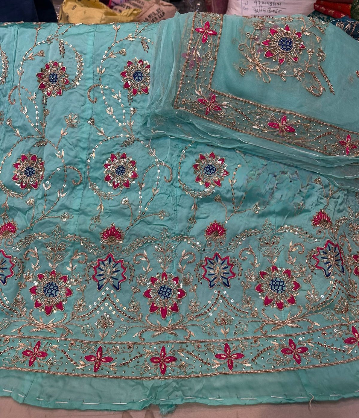 Heavy Bembar satin thakurji pure odhna heavy jardoji dabka work beautiful poshak