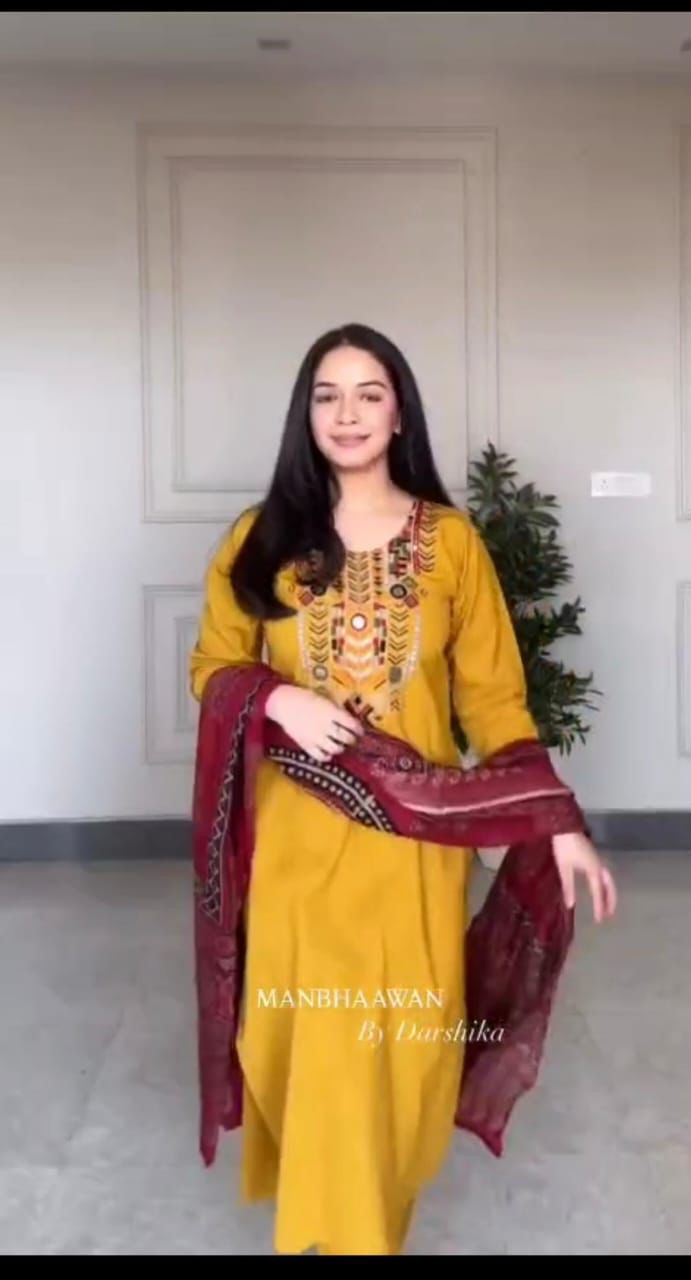 Beautiful Embroidery 3pcs pure cotton kurti set Size: *M/38, L/40, XL/42, XXL/44,XXXl/46*