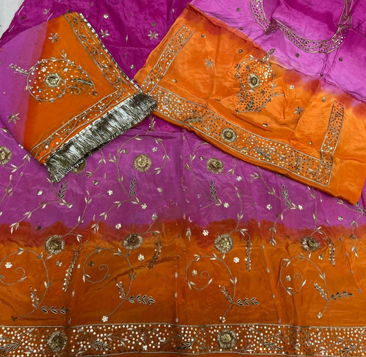 Natural fabric 3 Shaded colour beautiful handwork elegant Partywear Rajasthani poshak