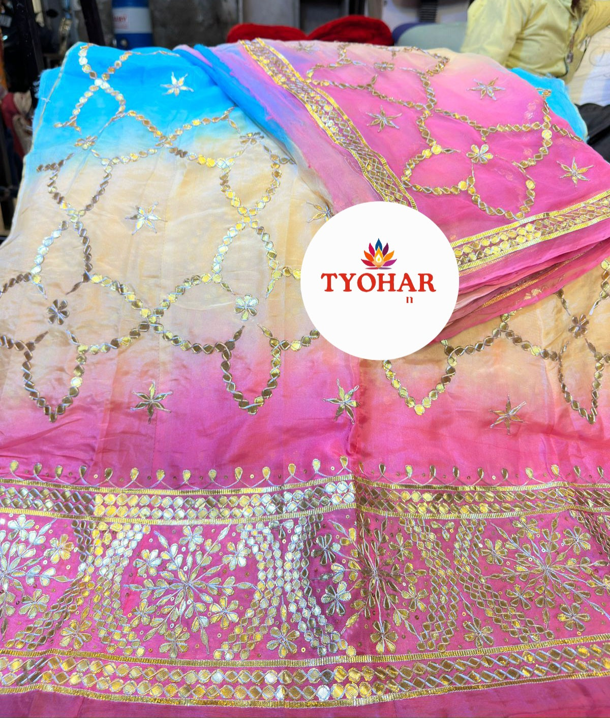Royal Natural Crepe / Upada Silk Thakurji Pure Odhna Poshak with Heavy Gotapati Handwork  code:sy