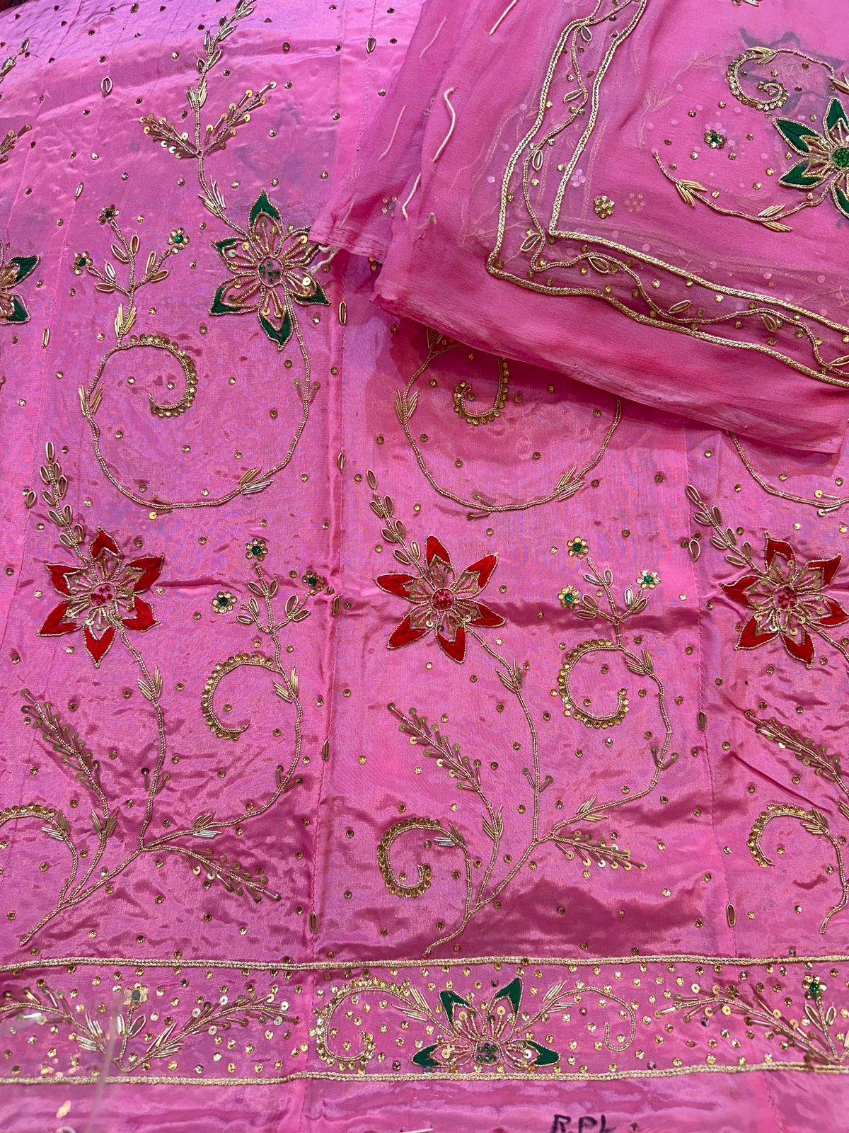 Royal Natural Crepe Ensemble with Handcrafted Jardoji & Dabka Accents