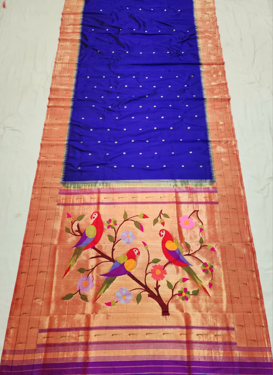 Triple Muniya  Handwoven 100% Pure Silk elegant Paithani Saree