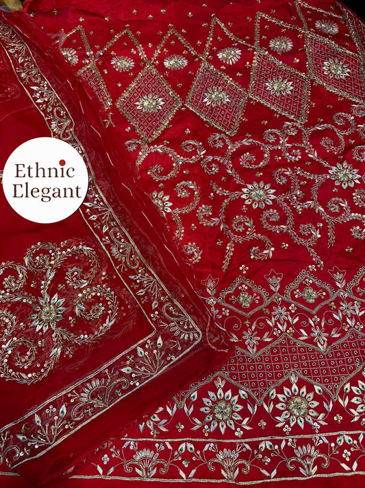 Bembar satin thakurji pure odhna bridal heavy jardoji dabka work poshak*