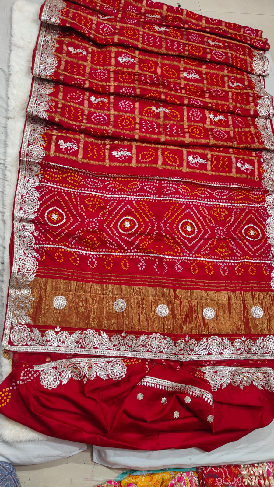 Pure modal gajji silk Bhandhej saree with Hevy hand zero Gotta patti work elegant saree