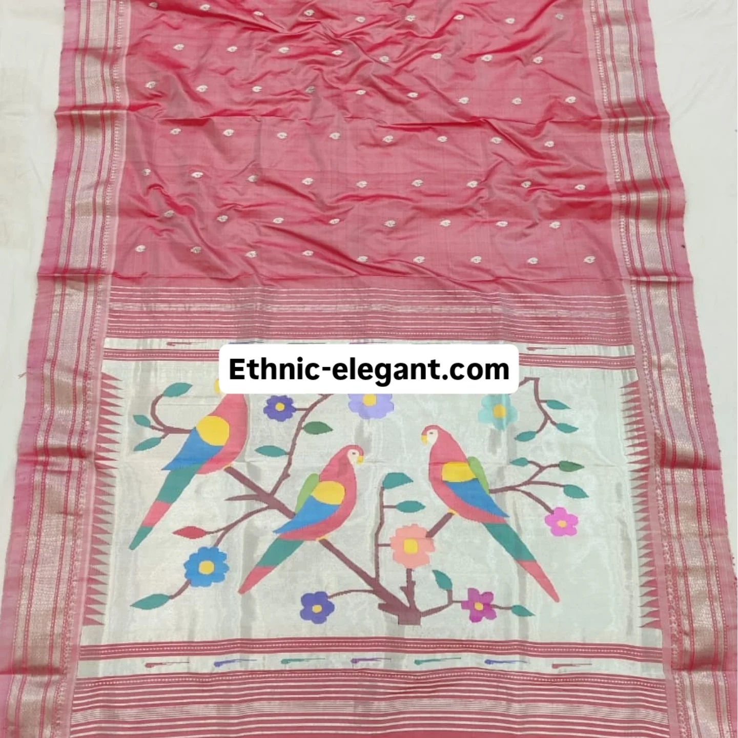 Golden & Silver Jari Yeola Handloom Paithani – Pure Silk Grandeur