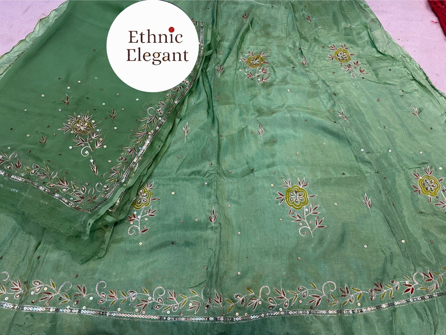 Heavy upada thakurji pure odhna painting + resam handwork Rajasthani poshak