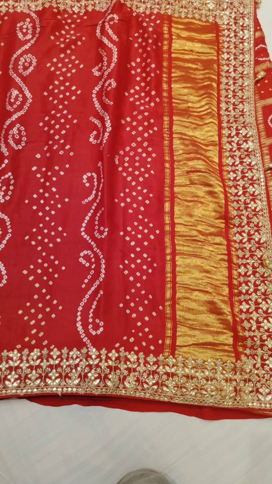 Luxury Pure Ghatchola Gaji Silk Saree with Traditional Bhandhej Work