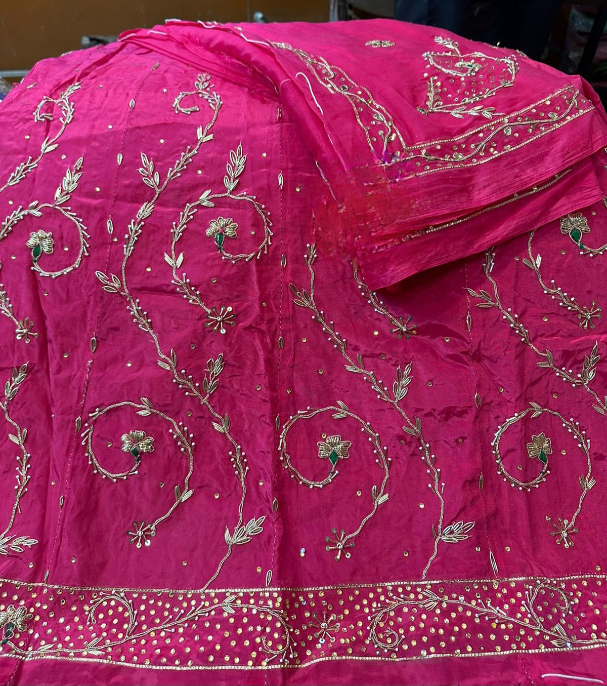 Rajwadi Poshak: Natural Crape with Pure Odhna | Heavy Jardoji & Dabka Handwork