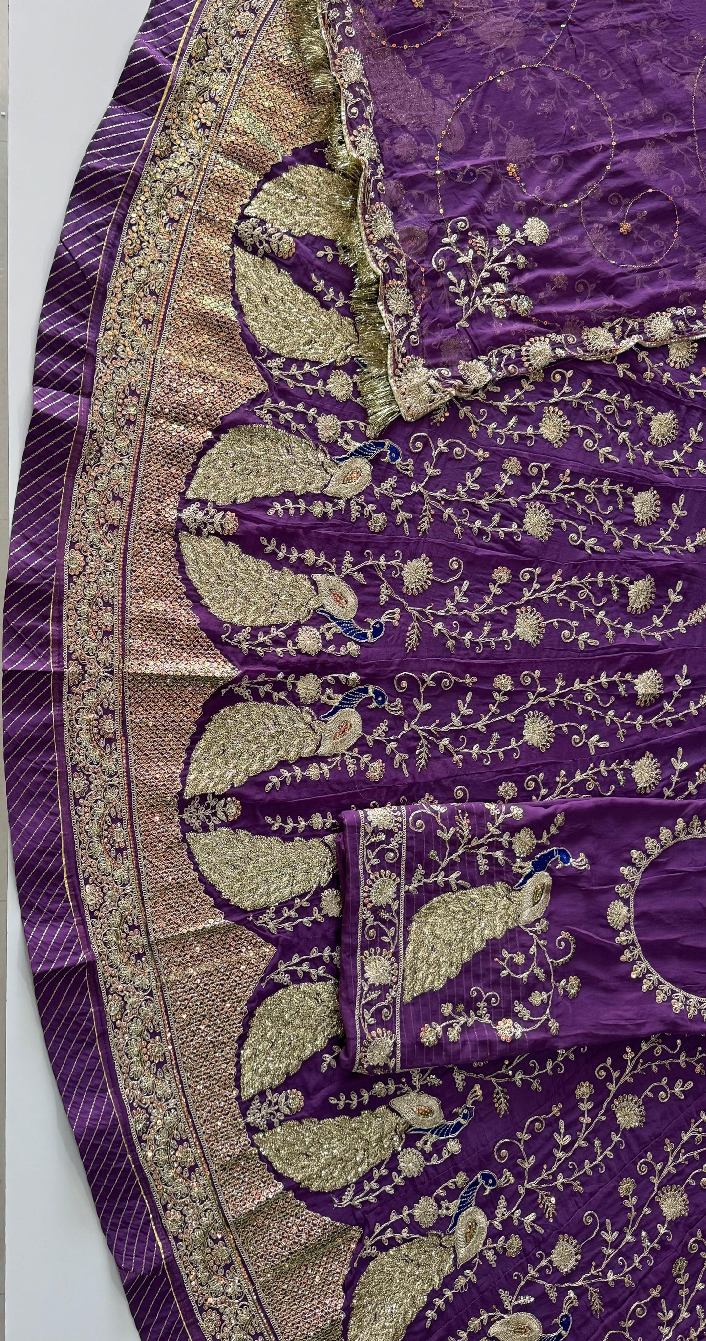 Heavy Humrahi 3-Meter Gher Poshak | Copper Zari Coding, Sequence & Peacock Design