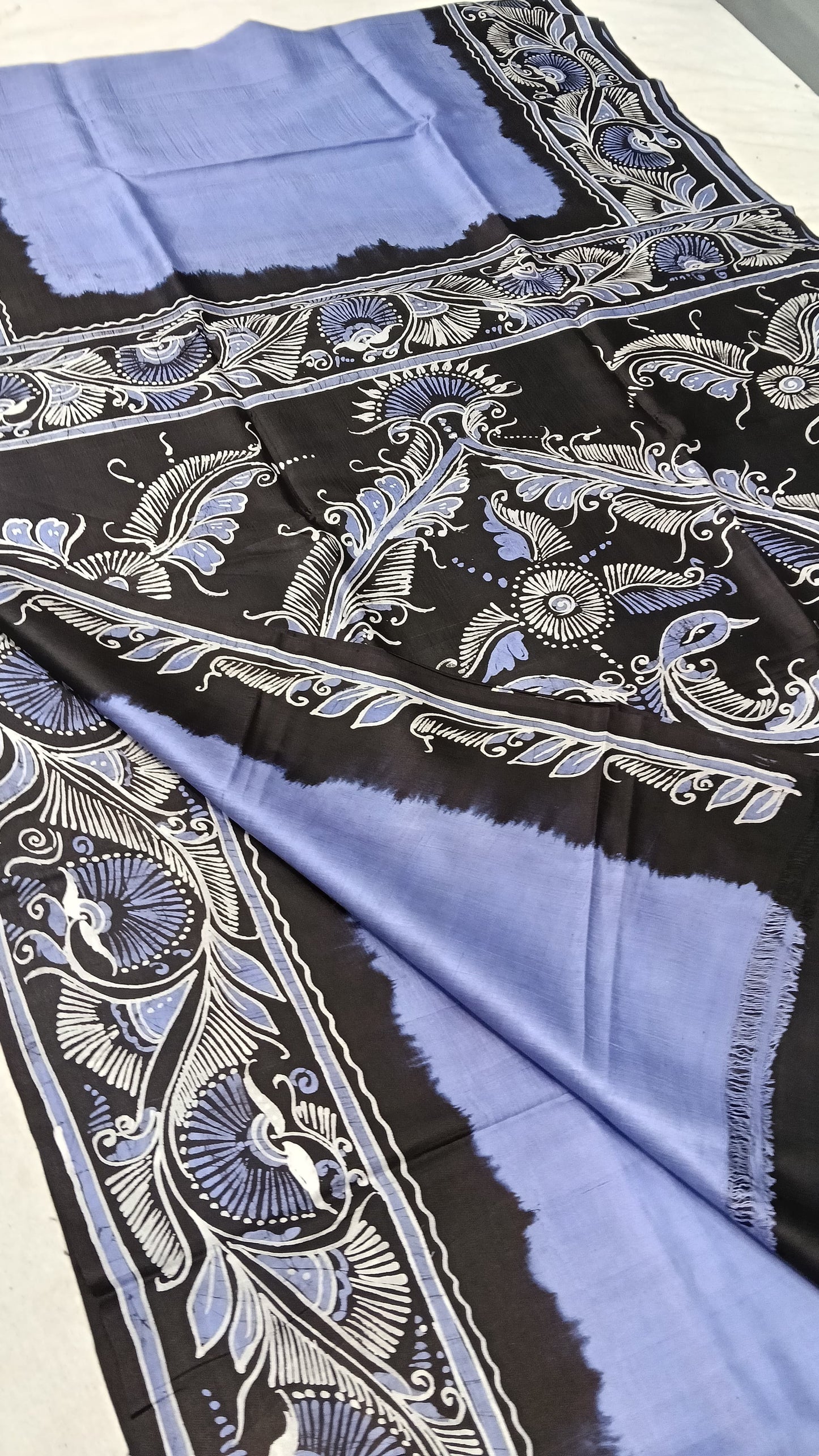 Beautiful Batik Hand-Painted Pure Silk Saree – Silk Mark Certified