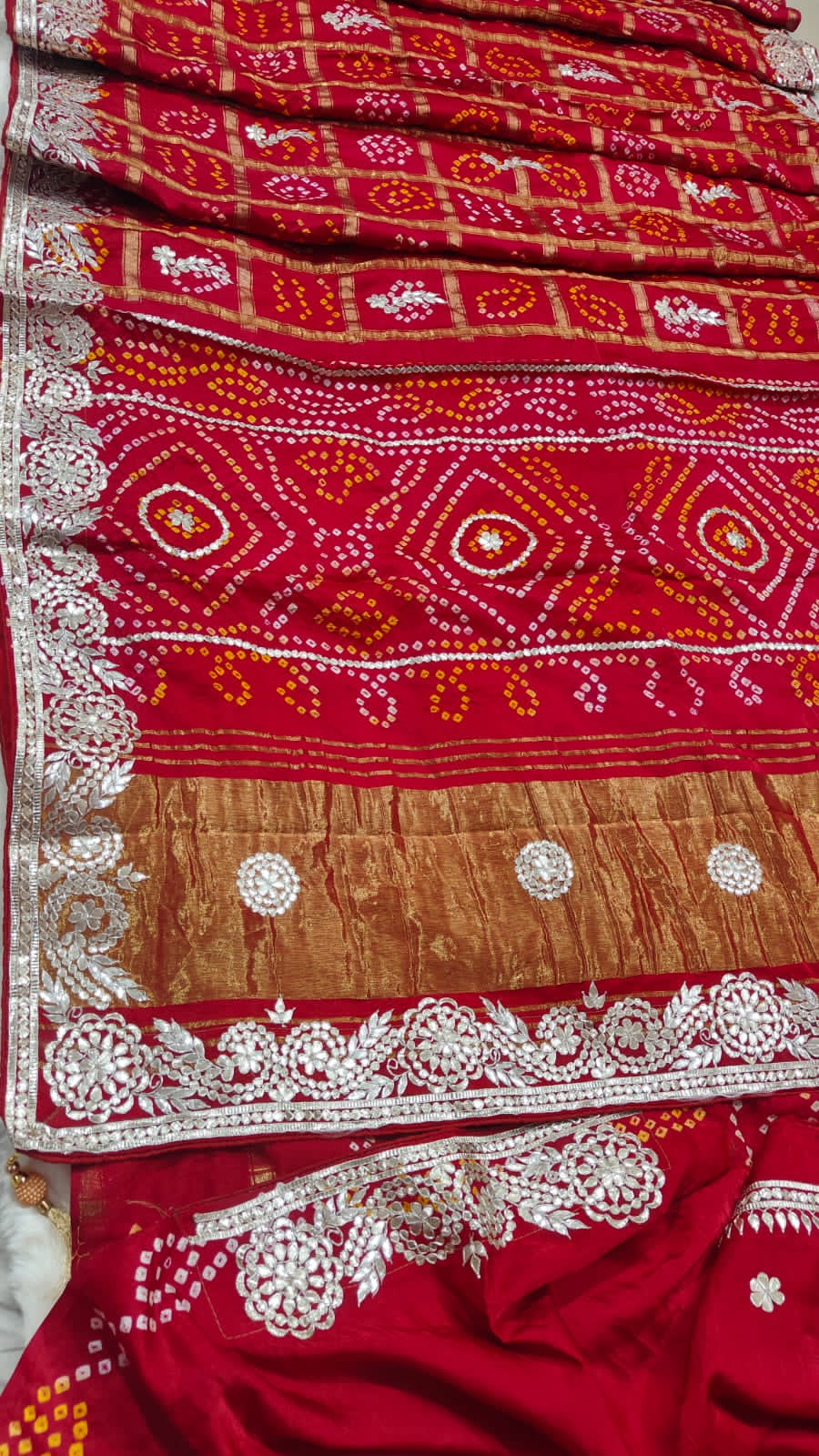 Pure modal gajji silk Bhandhej saree with Hevy hand zero Gotta patti work elegant saree