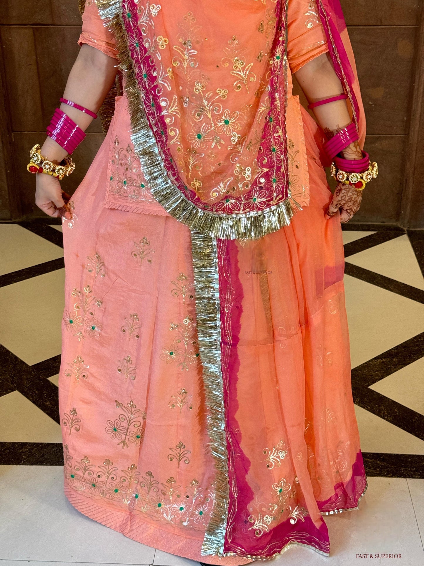 Elegant Partywear Rajputi Poshak | Upada Fabric, Kasab, Kundan & Resham Handwork