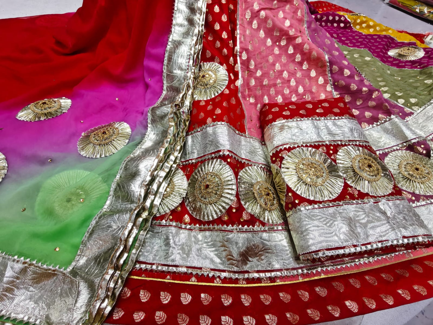 Elegant Multicolour Rajasthani Poshak with Heavy Gota Work | Traditional Rajwadi Wear