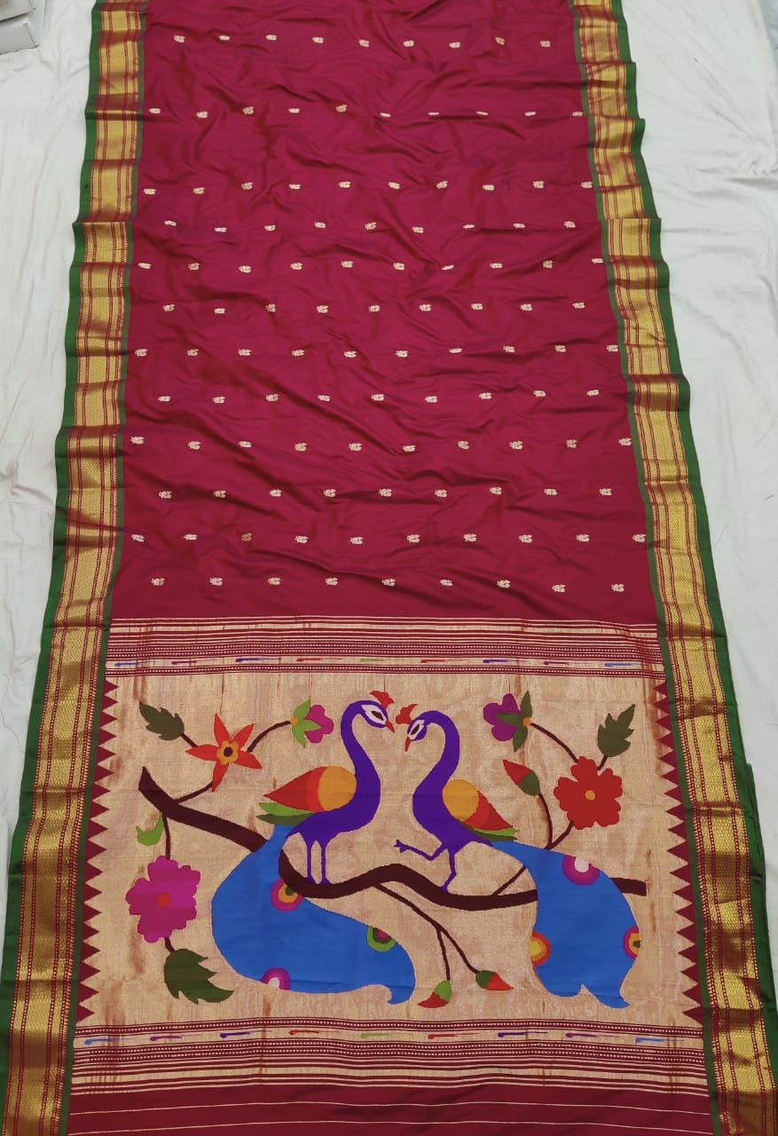 Golden & Silver Jari Yeola Handloom Paithani – Pure Silk Grandeur