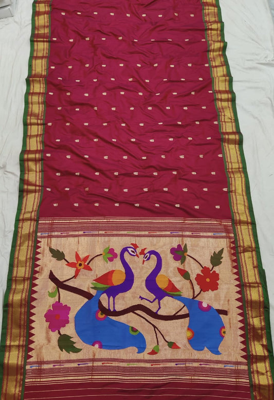 Golden & Silver Jari Yeola Handloom Paithani – Pure Silk Grandeur