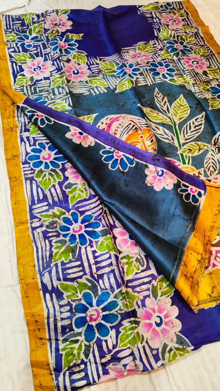 Bishnupuri  handprinted Batik pure silk saree
